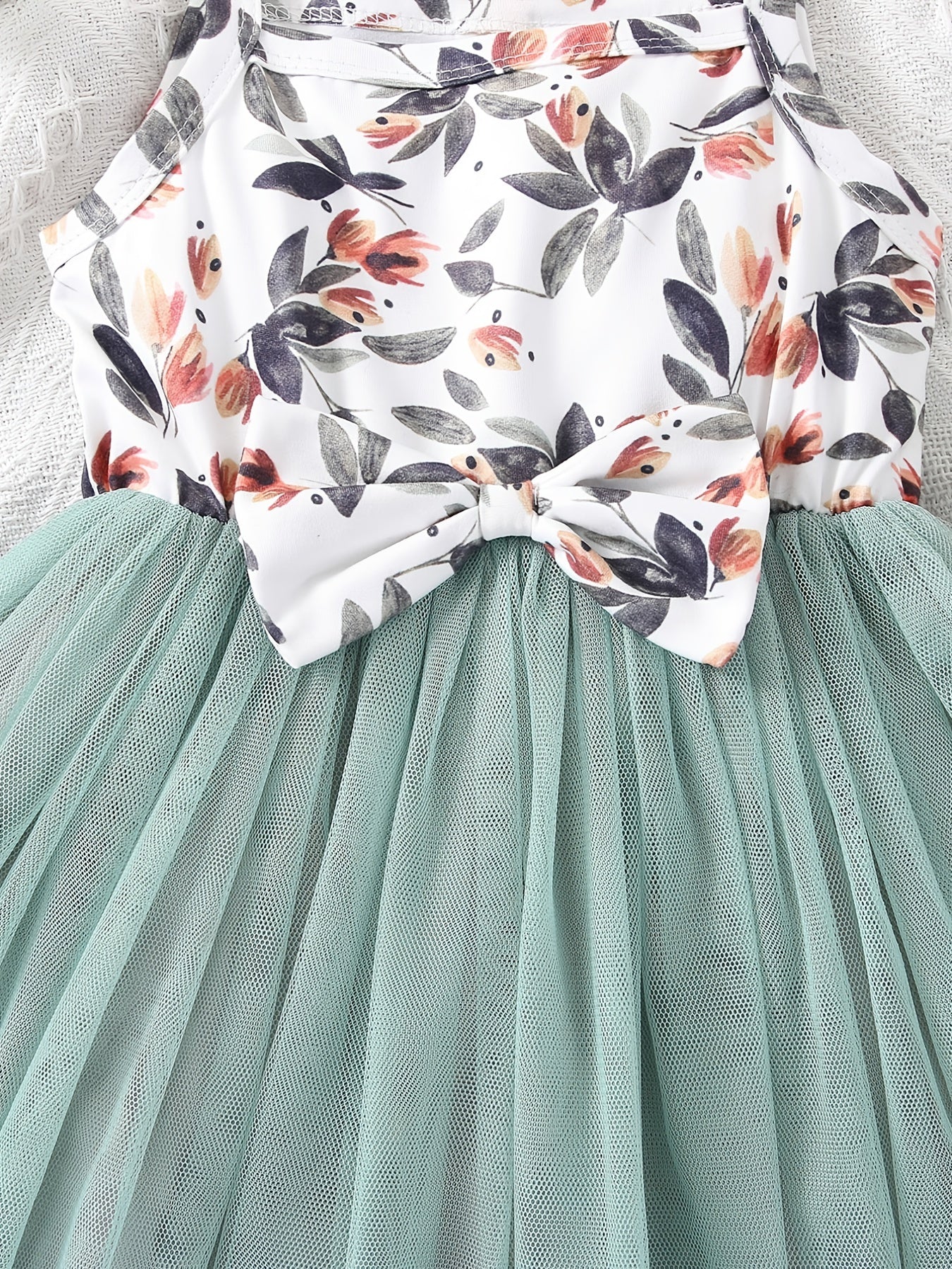 Infant Bowknot Puffy Overall Dress with Mesh for Kids