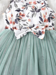 Infant Bowknot Puffy Overall Dress with Mesh for Kids