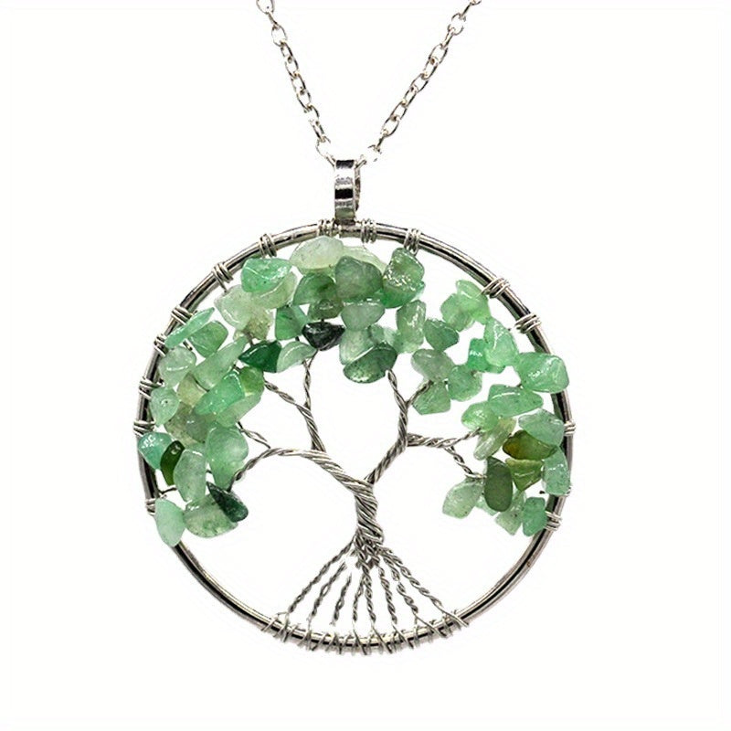 Natural Crystal Tree Of Life Pendant Necklace Jewelry Accessory