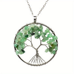 Natural Crystal Tree Of Life Pendant Necklace Jewelry Accessory