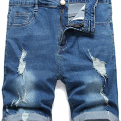 Men's Ripped Denim Shorts With Pockets