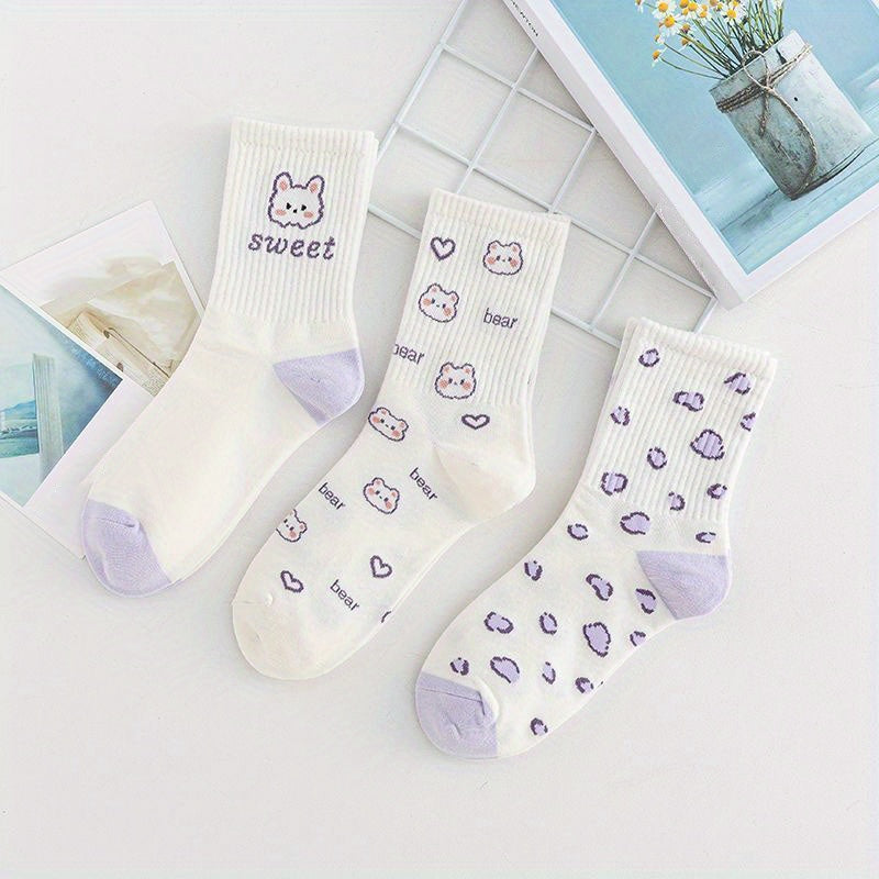5pairs Girls Kids Rabbit Bear Socks Breathable Comfy Socks