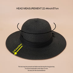 Summer Straw Hat Travel Beach Hat Bow Sun Hat UV Protection