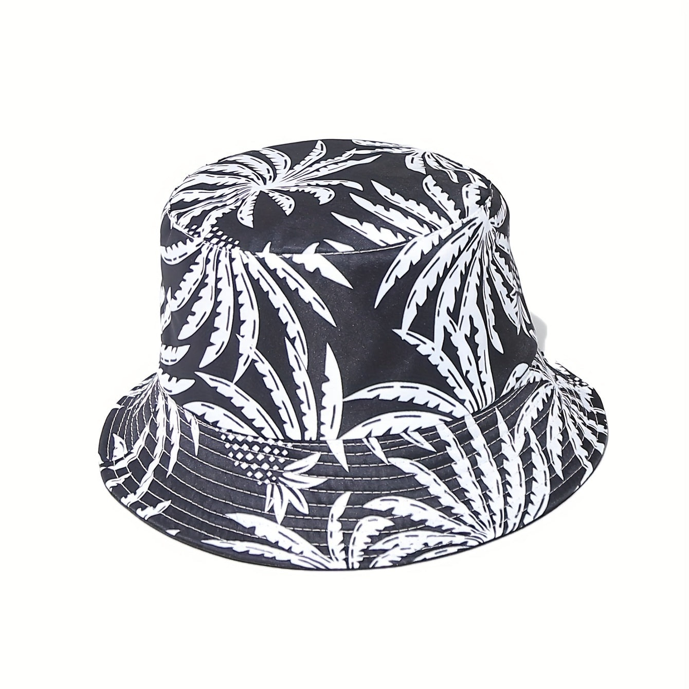 Unisex Sunshade Bucket Hat Black/Leaf Pattern Outdoor Travel