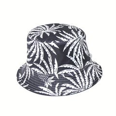 Unisex Sunshade Bucket Hat Black/Leaf Pattern Outdoor Travel