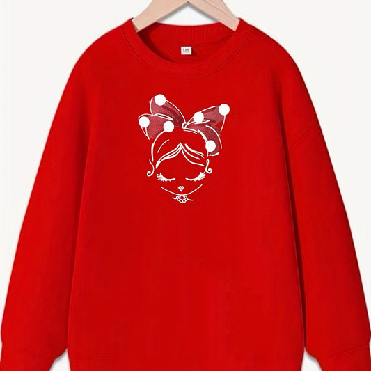 Girls Portrait Graphic Crew Neck Sweatshirt - Long Sleeve Pullovers