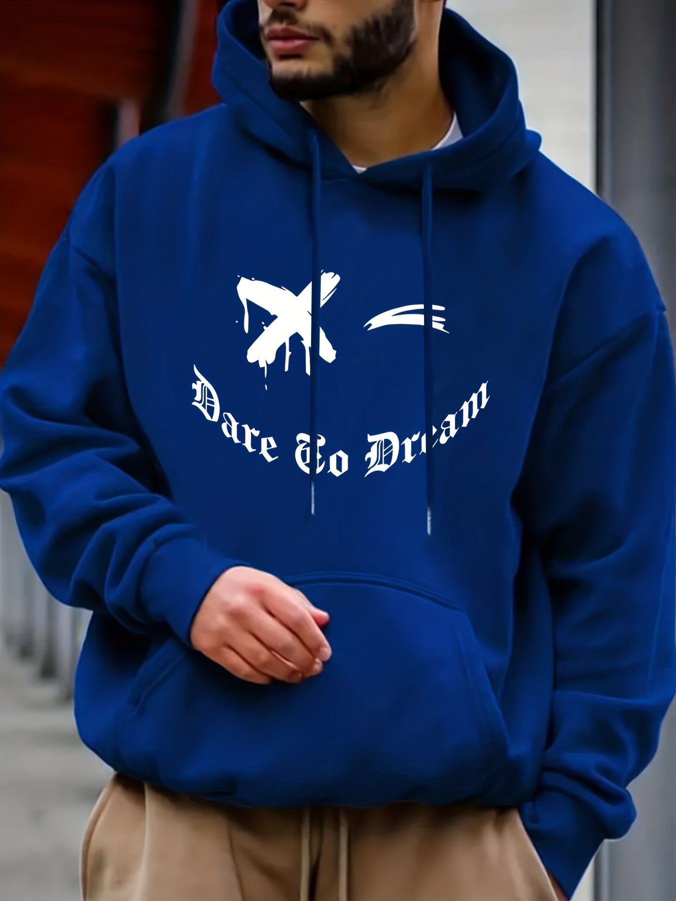 Smile & Dare Print Hoodie Men's Graphic Pullover Hooded Sweatshirt