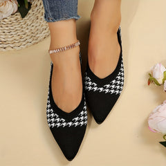 Women's Houndstooth Ballet Flats Soft Sole Shoes