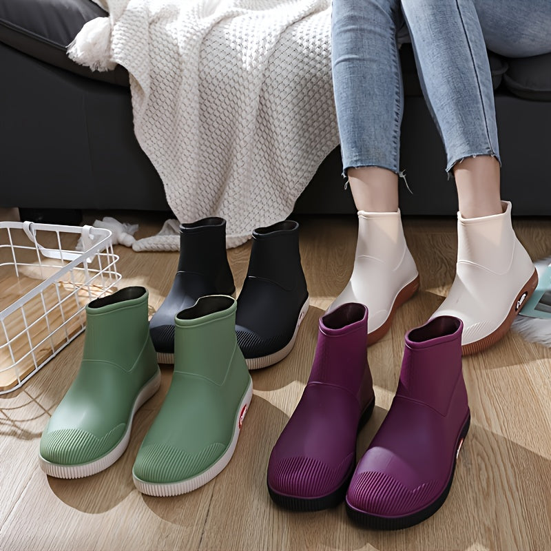 Waterproof Short Calf Slip On Rain Boots Women's Footwear