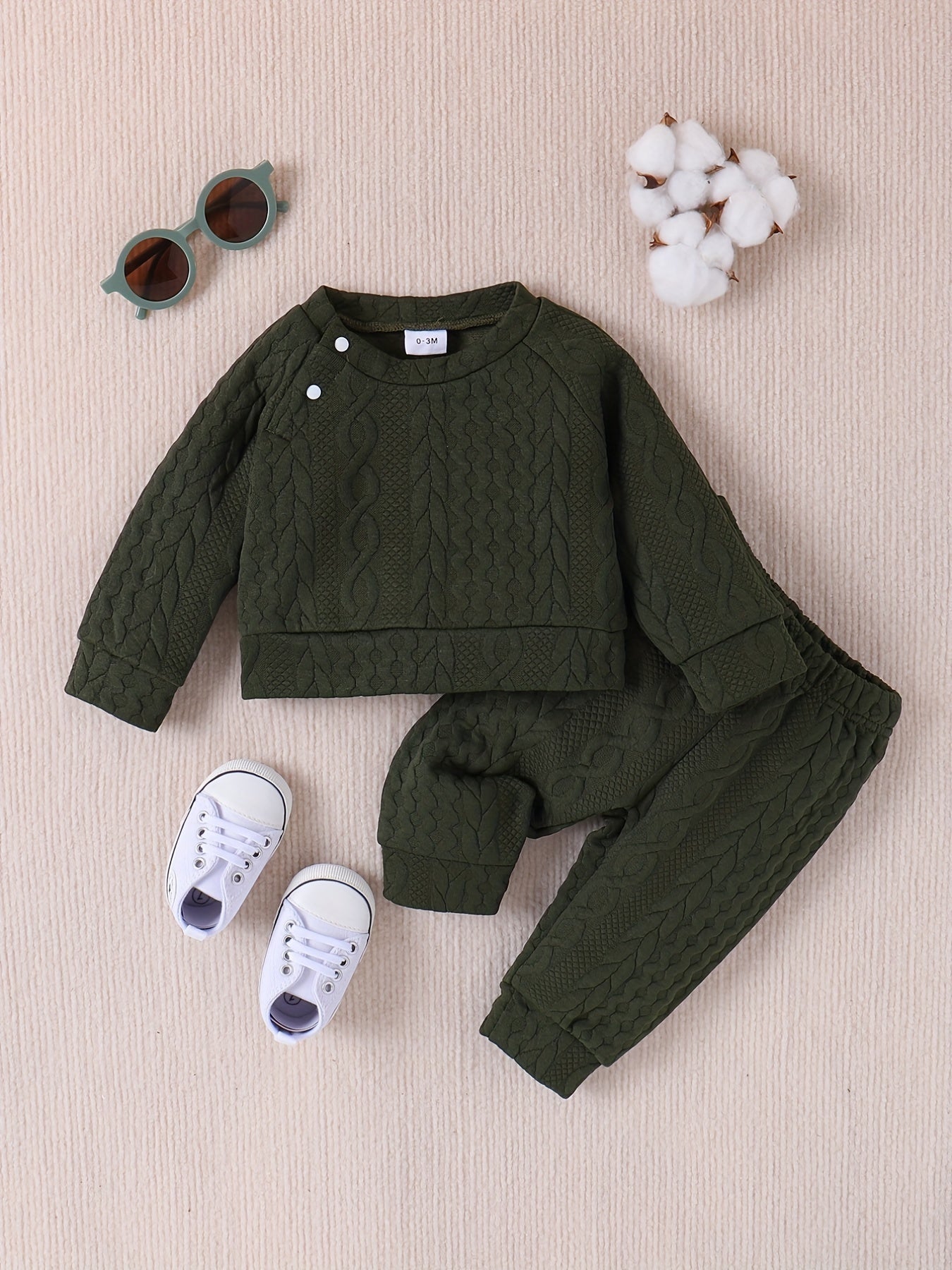 Unisex Baby Cable Knit Sweater & Pants 2pcs Outfit