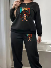 Cartoon Figure Long Sleeve Top & Joggers Set