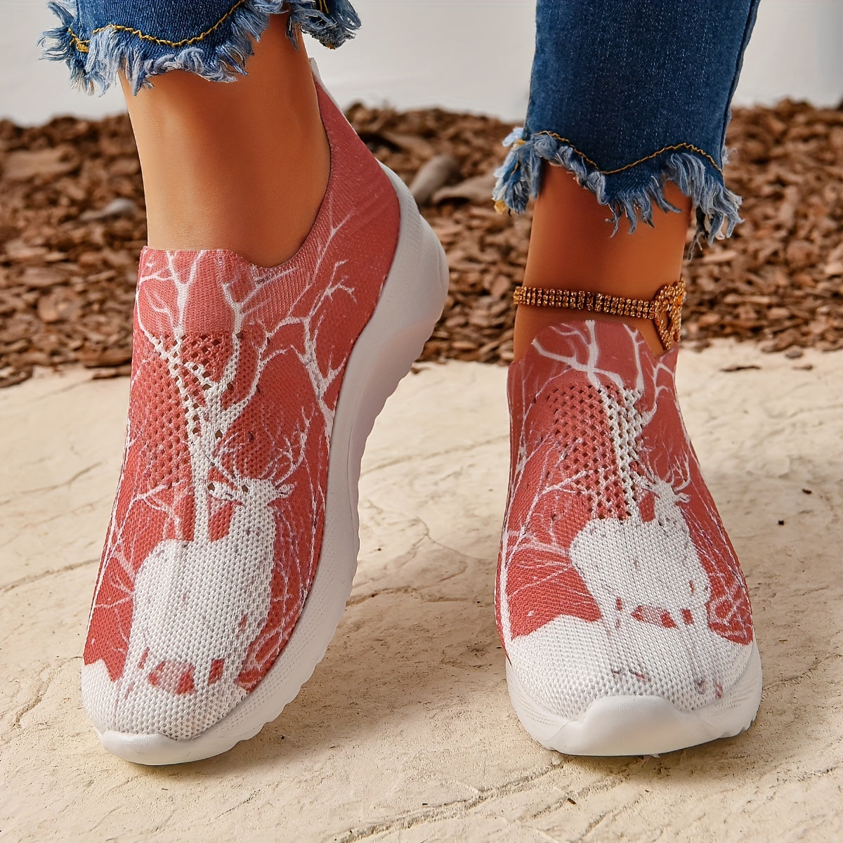 Christmas Women's Reindeer Pattern Soft Sole Sports Shoes