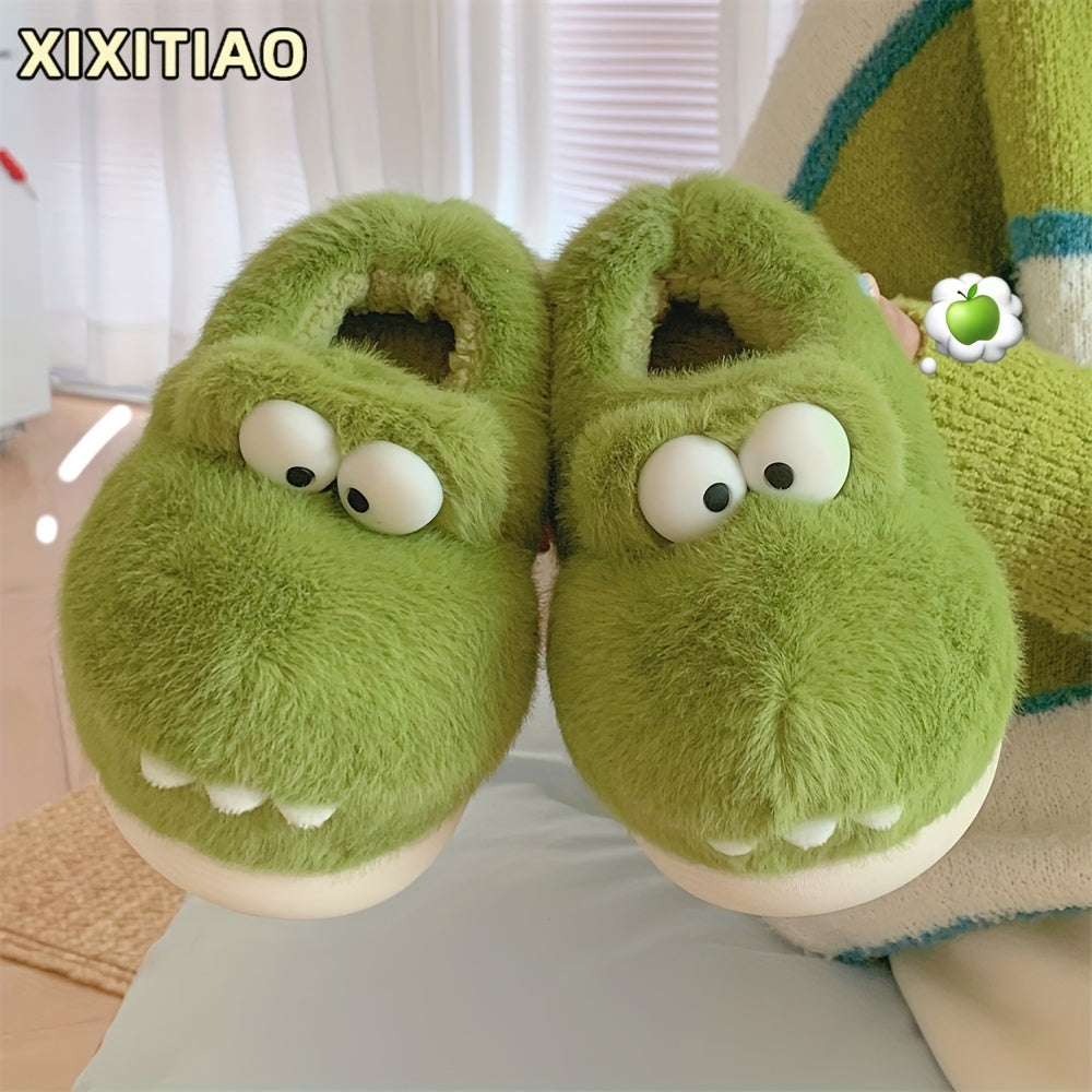 Cartoon Crocodile Furry House Shoes For Boys Non Slip Soft Bottom Walking Shoes