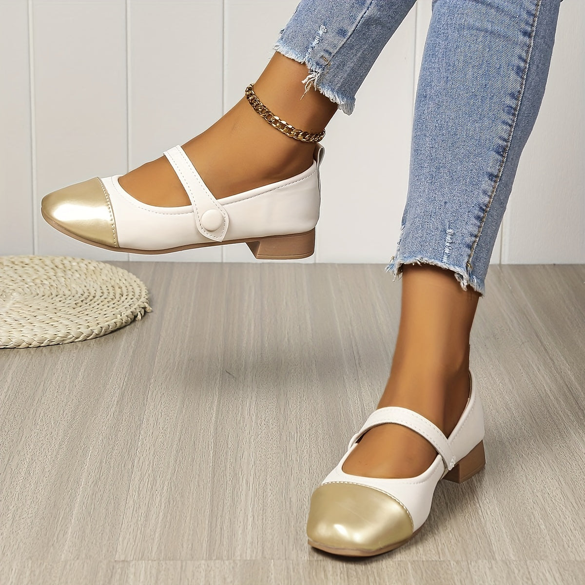 Colorblock Buckle Strap Mary Jane Shoes