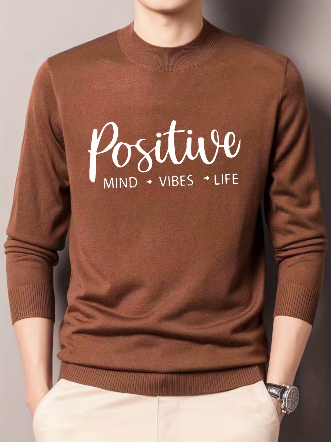 Men's Knitted Crew Neck Sweater for Winter
