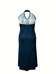 Colorblock Halter Maxi Summer Dress