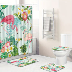 Flamingo Shower Curtain + Blanket Set, Modern Bathroom Decor