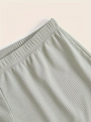 Ribbed Pajama Set V Neck Cami Top & Elastic Waistband Shorts