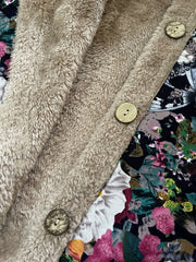 Floral Print Hooded Coat Winter Long Sleeve Random Print Coat