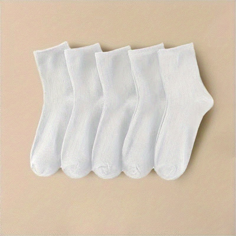 5 Pairs Crew Socks Comfy & Breathable Women's Mid Tube Stockings