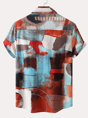 Men s Flax Tie Dye Short Sleeve Hawaiian Shirt for Summer Beach Vacation