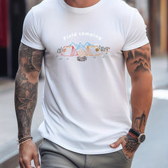 Men's Printed Leisure Sports T-shirt Casual Round Neck Tee Shirt