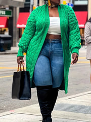 Solid Cable Knit Long Sleeve Open Front Cardigan