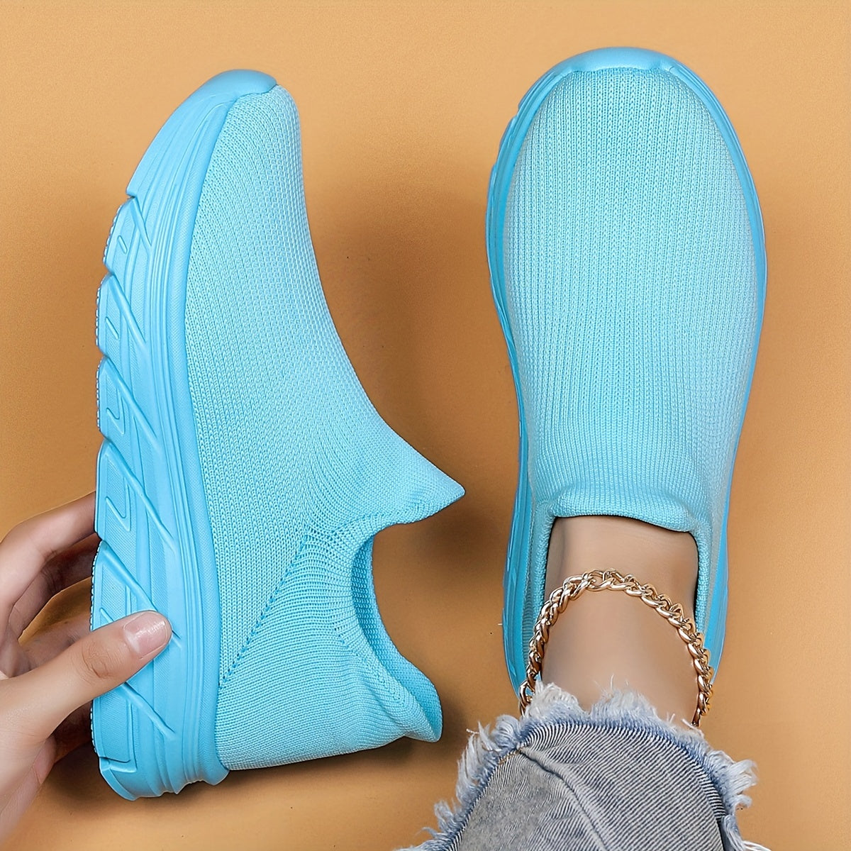 Mesh Slip On Breathable Flying Woven Shoes Soft Comfort Shock Absorption