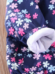 Girls Flowers Print Hooded Zipper Jacket Long Sleeve Top