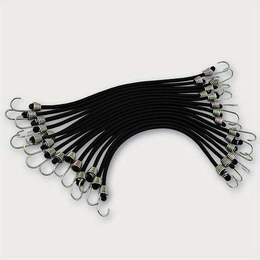 15pcs 25.4cm Mini Bungee Cords with Steel Hooks for Tarp Covers