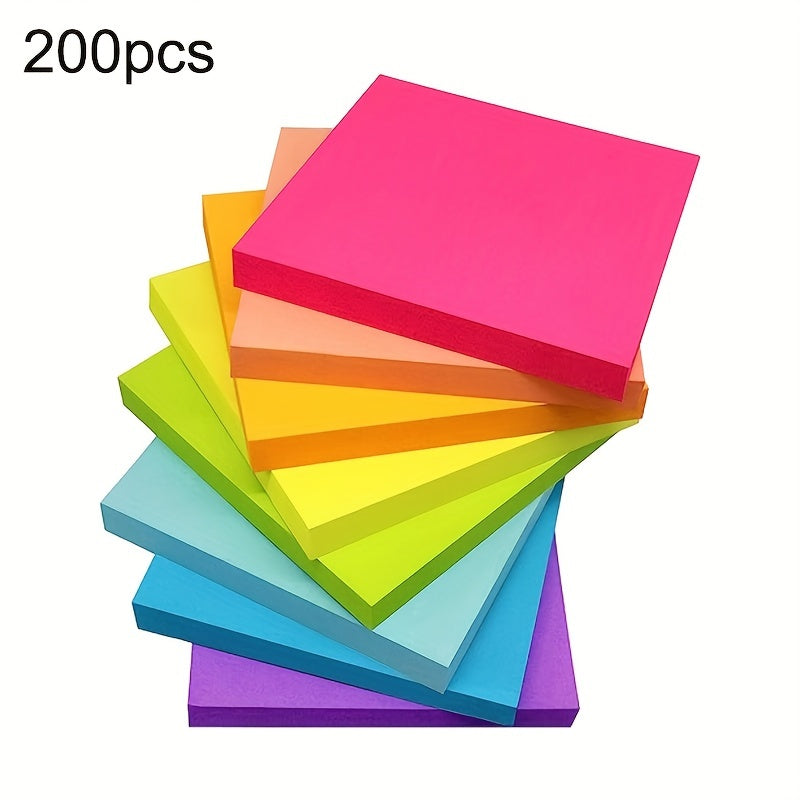 200pcs Bright Sticky Notes 7.62x7.62cm Self-adhesive Pad for Home Office