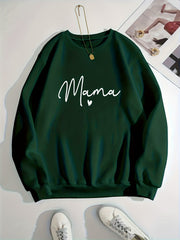 Mama Letter Print Pullover Sweatshirt for Fall & Winter Women's Clothing