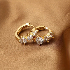Girl's Copper Zircon Triple Pearl Earrings, Light Romantic Jewelry