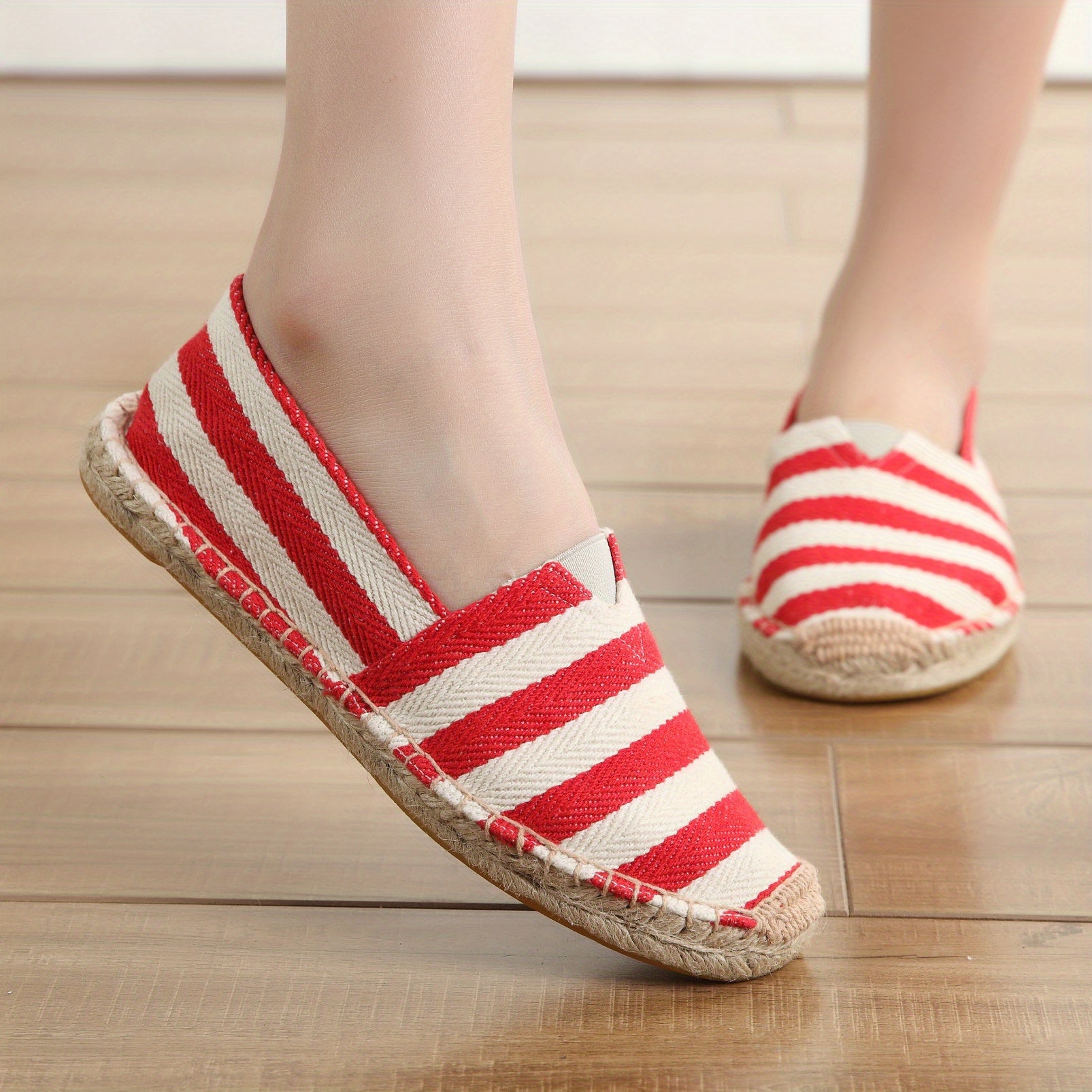 Striped Pattern Espadrille Flat Shoes Women's Footwear