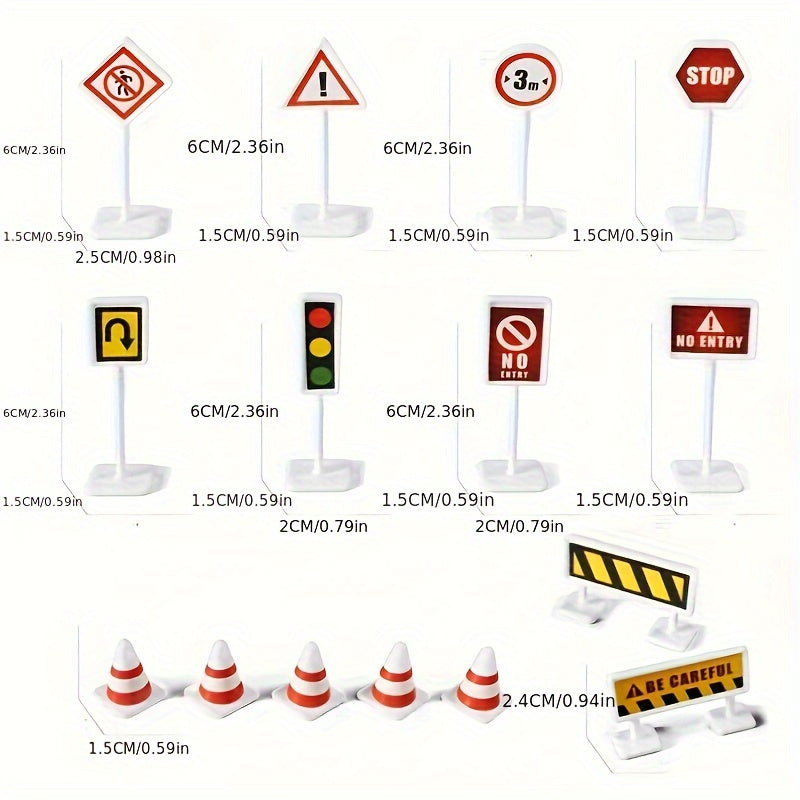 15 in 1 Road Sign Model Toys Urban Traffic Obstacle Signs Signal Lights Simulati