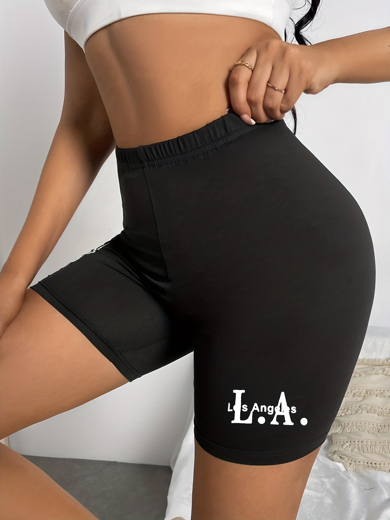 Letter Print Casual Summer Workout Slim Shorts Women's Clothing