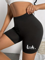 Letter Print Casual Summer Workout Slim Shorts Women's Clothing