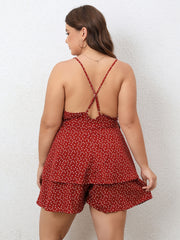Boho Romper Women's Plus Dot Print Belted V Neck Cami Romper