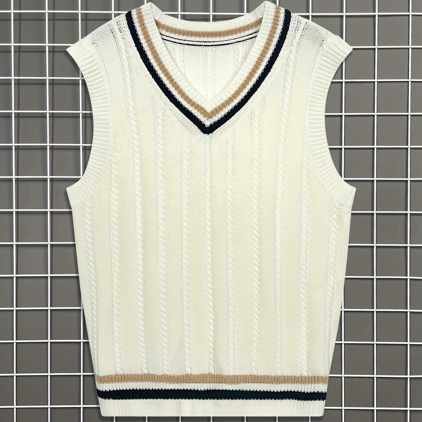 Preppy V-Neck Vest for Men Vintage Style Fall Winter