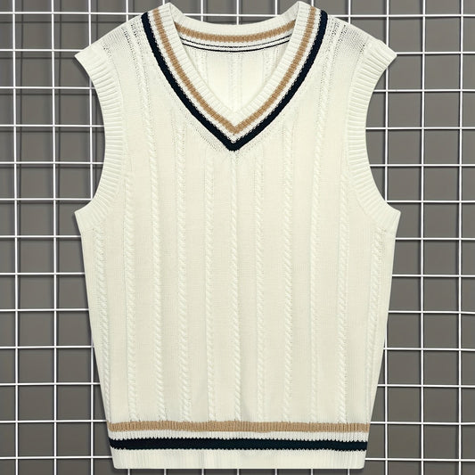 Preppy V-Neck Vest for Men Vintage Style Fall Winter