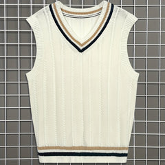 Preppy V-Neck Vest for Men Vintage Style Fall Winter