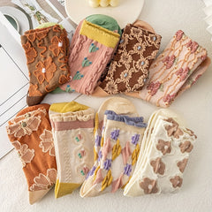 7 Pairs Floral Print Socks Comfy & Mid Tube Socks Women's Stockings