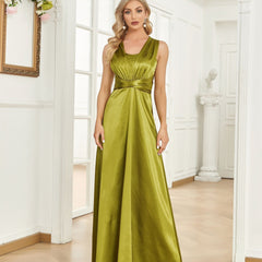 Cross Tied Bridesmaid Dress Cinched Waist Tank Dress For Wedding