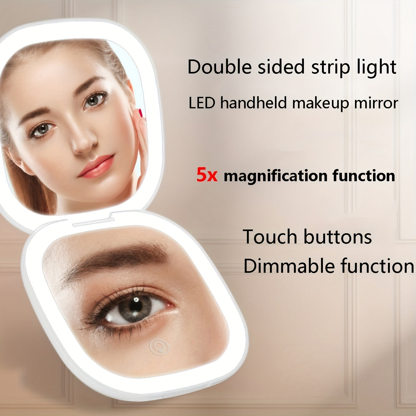 LED Compact Mirror 1x & 5x Magnification Touch Control Portable Mini Pocket