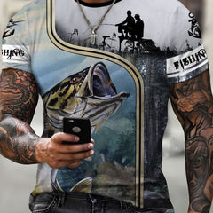 Men's Fishing Themed 3D Print Short Sleeve Round Neck T Shirt