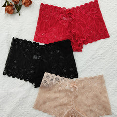Floral Lace Hollow Boyshort Panties Sexy Intimates Lingerie