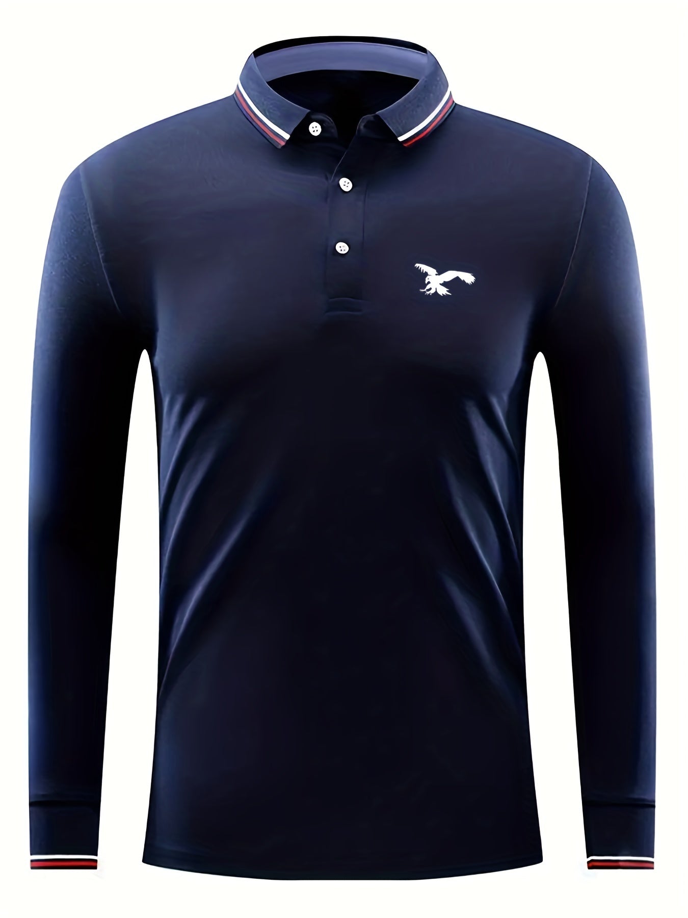 Men's Eagle Print Long Sleeve Polo Shirt Casual Button Up Top