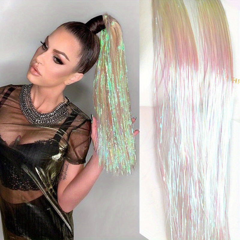 60 96 Cm Sparkle Hair Tinsel Rainbow Colored Strands Hair Extensions