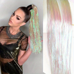 60 96 Cm Sparkle Hair Tinsel Rainbow Colored Strands Hair Extensions