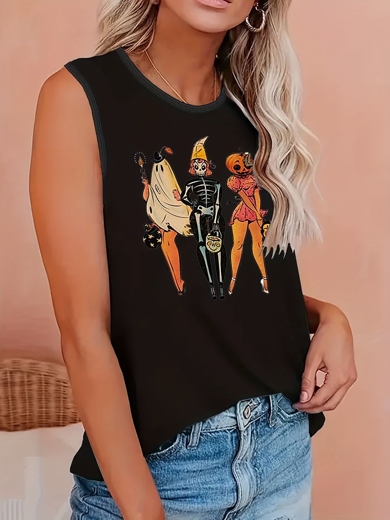 Halloween Tank Top Women's Cartoon Figure Print Vest